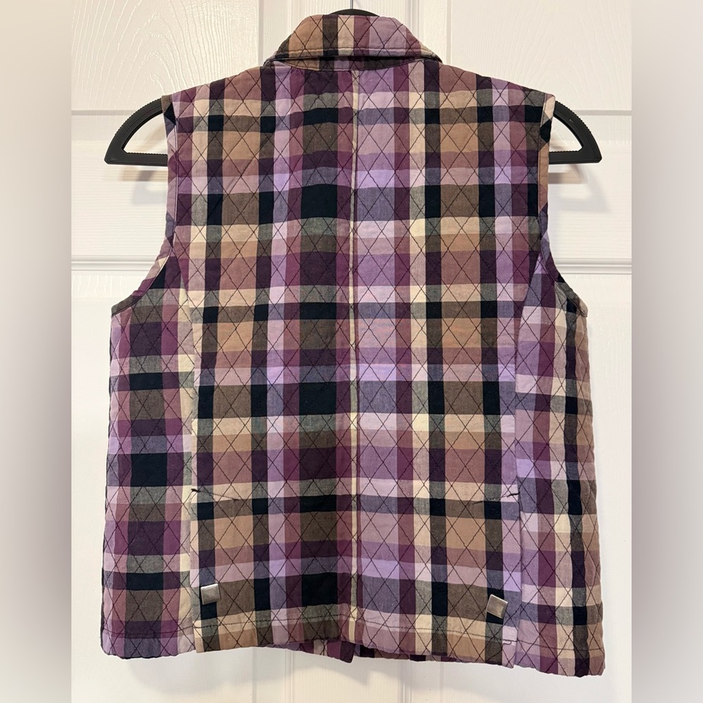 Christopher & Banks Purple Plaid Quilted Snap-Front Vest, Small. - Picture 6 of 10
